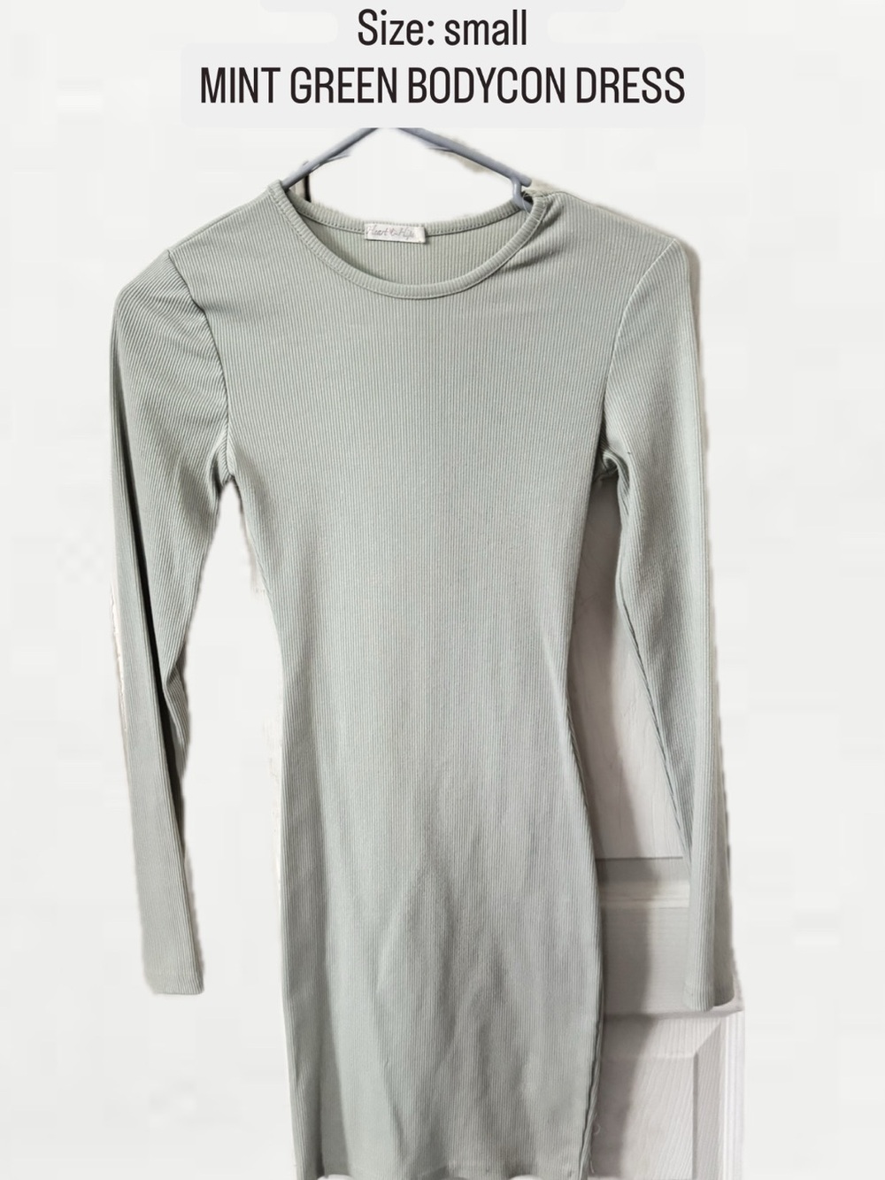 Mint Green Ribbed Long-Sleeve Bodycon Mini Dress